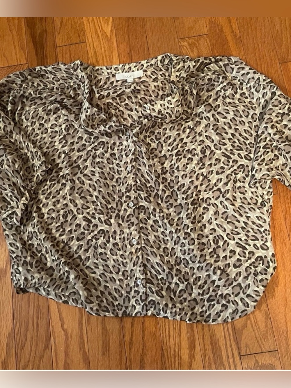 LOFT leopard print short-sleeve button-front blouse